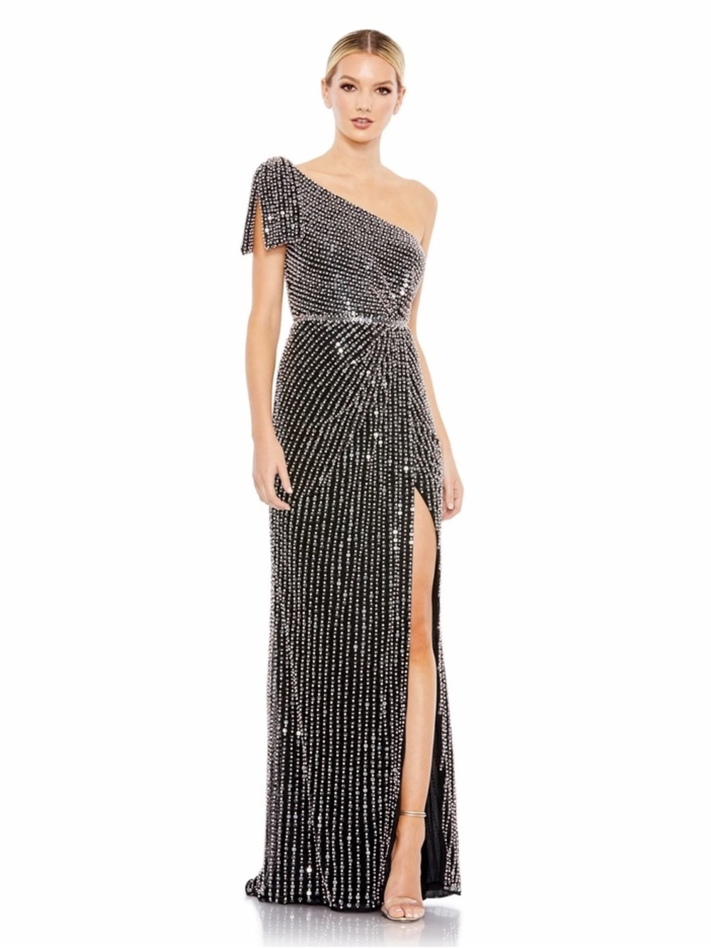 Mac Duggal Pearl Embellished One-Shoulder Gown